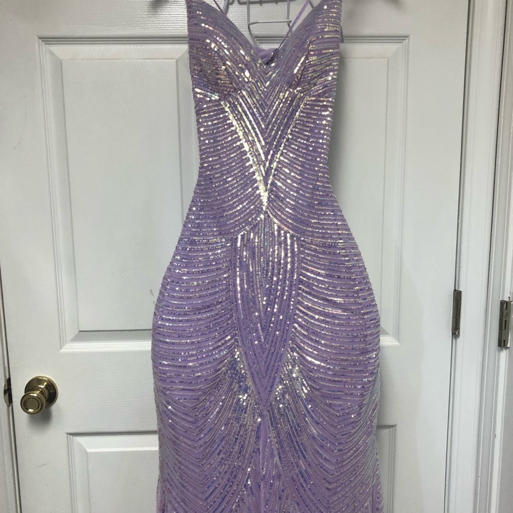B. Darlin Elegant Purple Mermaid/Trumpet Sequin Gown - Picture 3 of 16